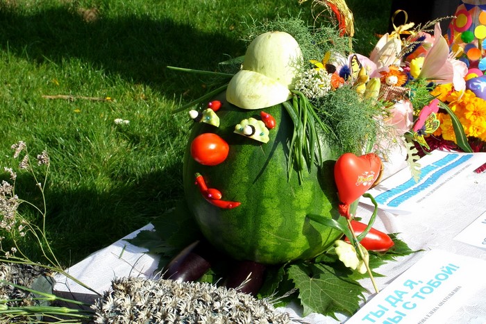 Watermelon vegetable character with flowers