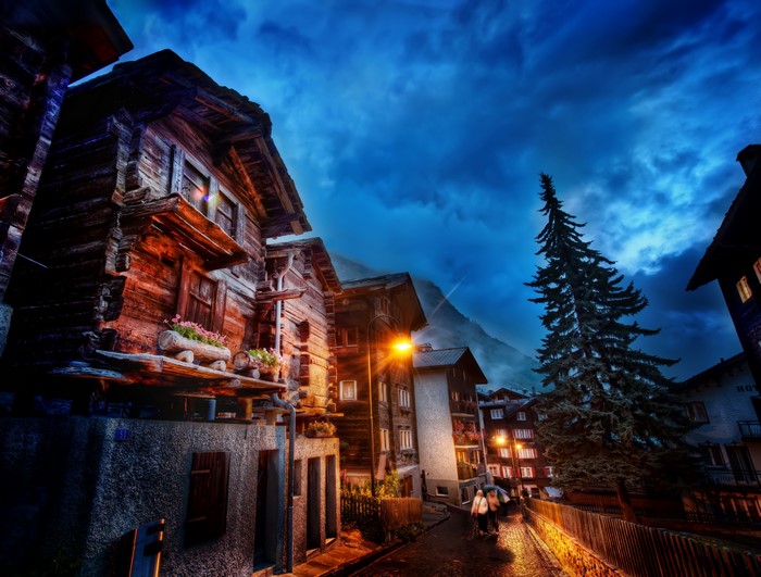 4K Zermatt Switzerland Houses at Night