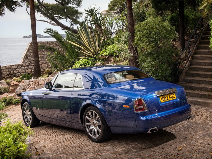 Blue 2012 Rolls-Royce Phantom Coupe by the Sea