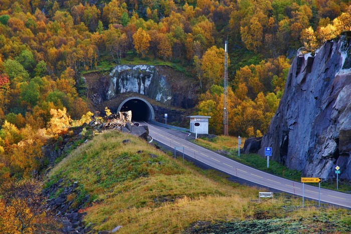 Raftsundtunnelen tunnel entrance in autumn, Norway
