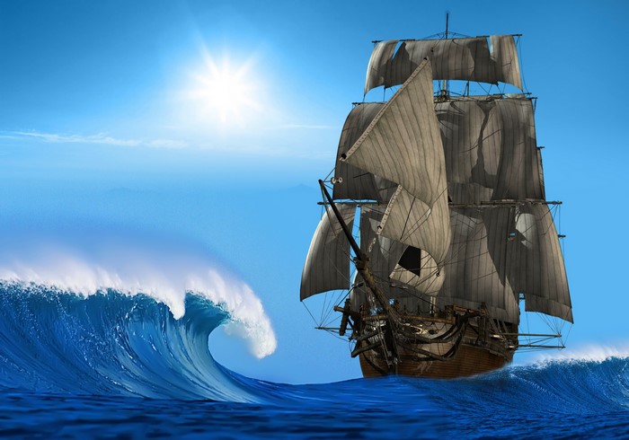 Sailing Ship on a Wave under the Sun