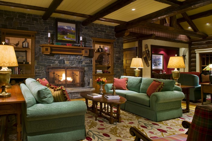 Living room with fireplace and sofas