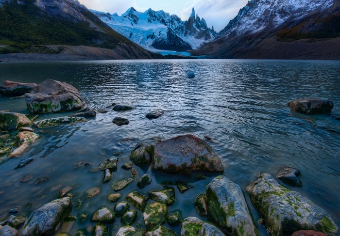 Lake and Mountains with Stones