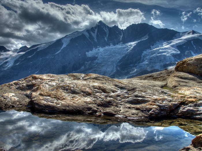 Mountains and Glacier Reflected in a Small Lake