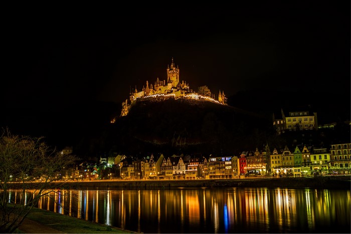 Cochem Castle and town at night, Germany