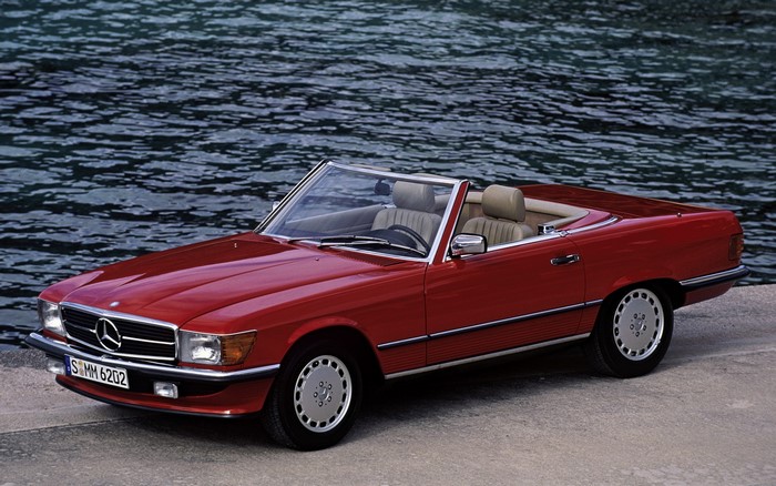 Red Mercedes-Benz Convertible by the Water