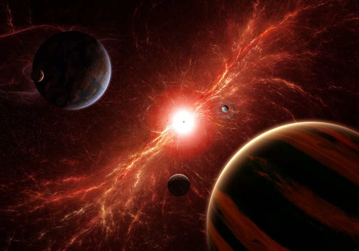 Planets and nebula in deep space