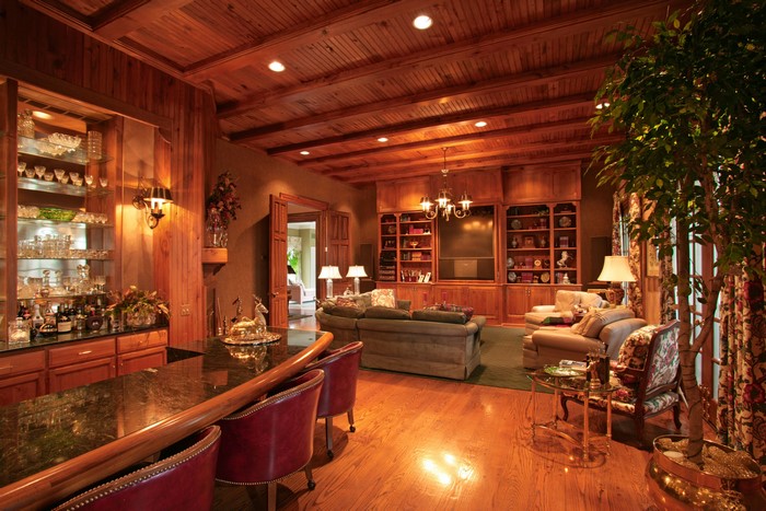 Interior of a luxurious living room with a bar