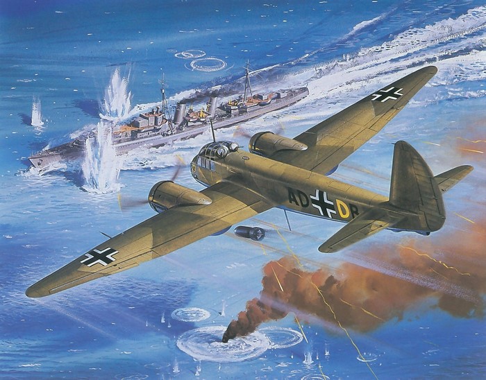 German Bomber Aircraft Attacks Warship