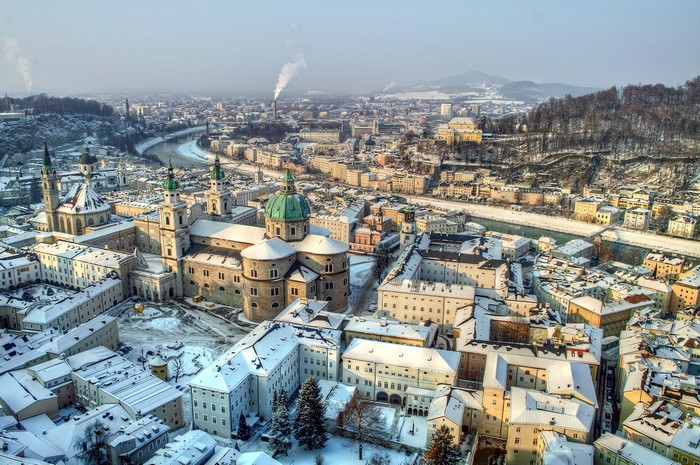 Salzburg, Austria in Winter from Above