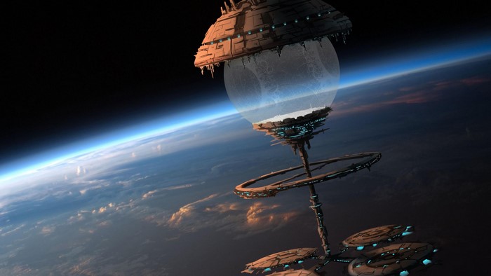 Orbital station above planet surface