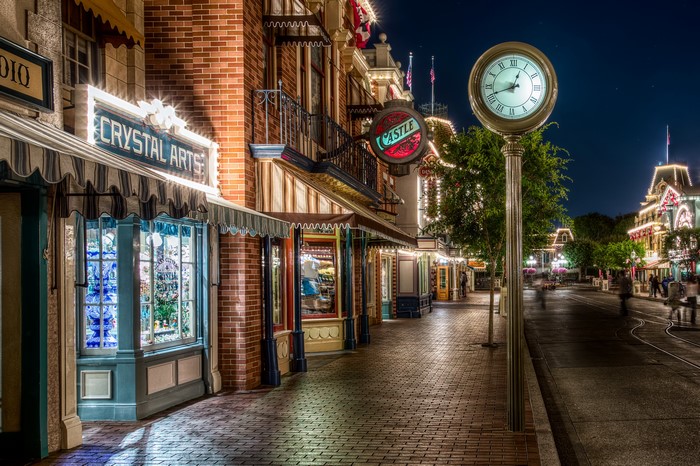 Disneyland Main Street at Night with Clock