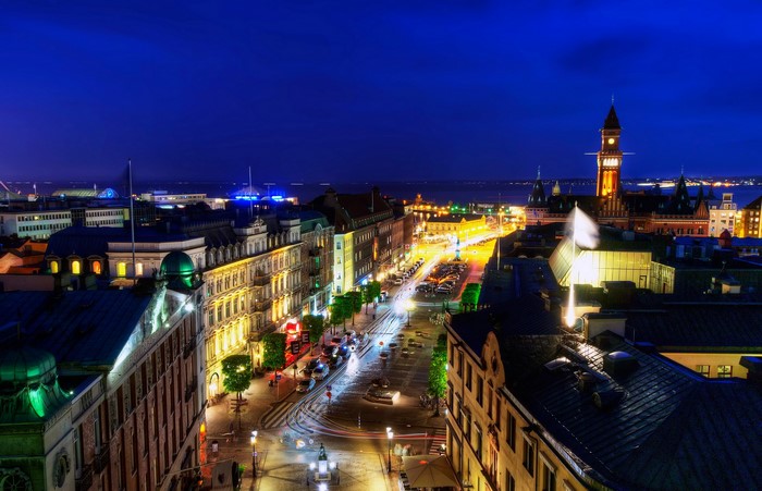 Helsingborg, Sweden at Night from Above