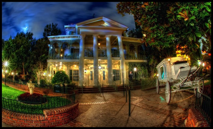 Haunted Mansion at Night with Carriage