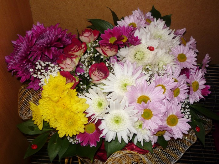 Bouquet of Chrysanthemums, Camomiles, and Roses