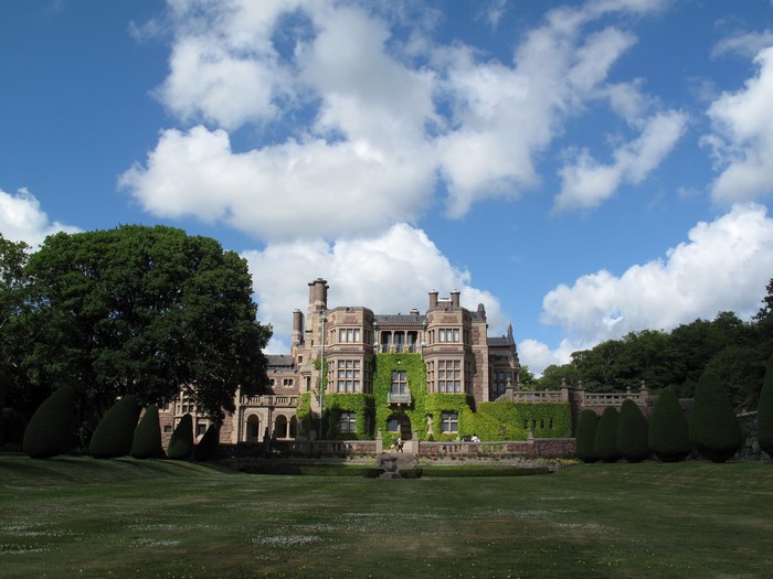 Castle in Sweden with Lawn and Clouds