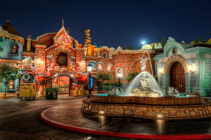 Fountain at Disneyland California at Night