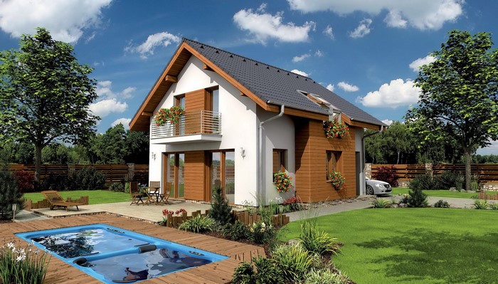 Modern house with swimming pool and garden