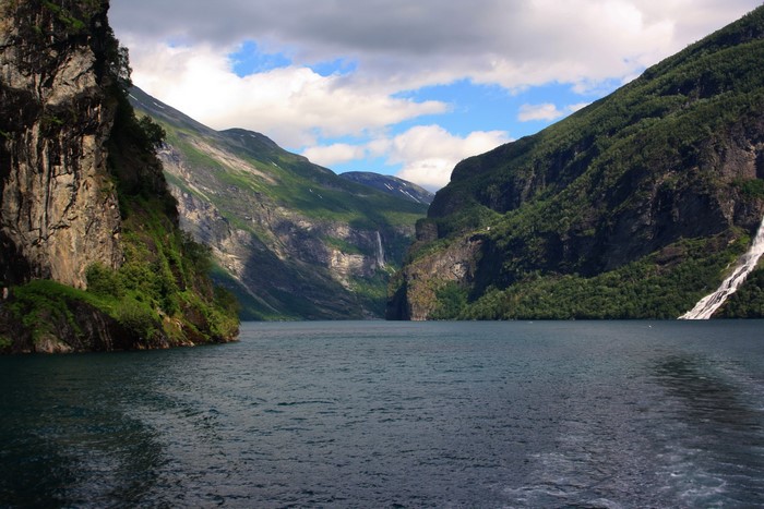 Geirangerfjord, Norway with Mountains and Waterfalls