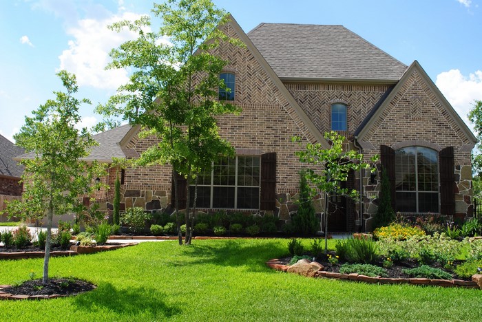 Brick house with landscaping in Oklahoma, USA