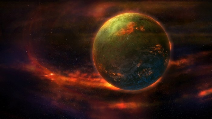 Planet in a nebula with stars