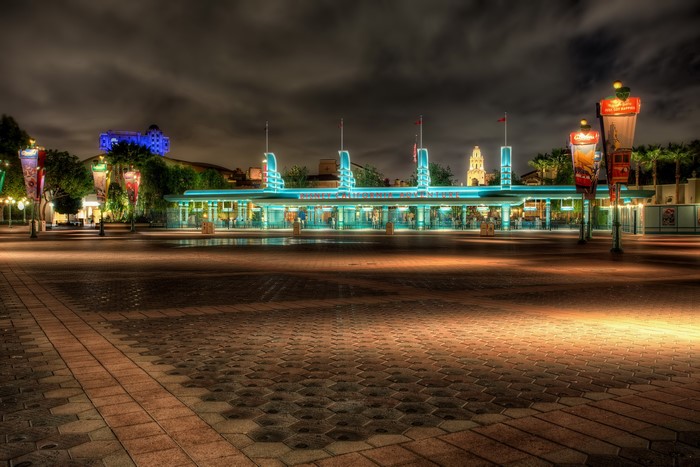 Disneyland Entrance at Night, California