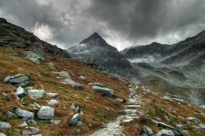4K Mountains with Stones and Clouds in Alps