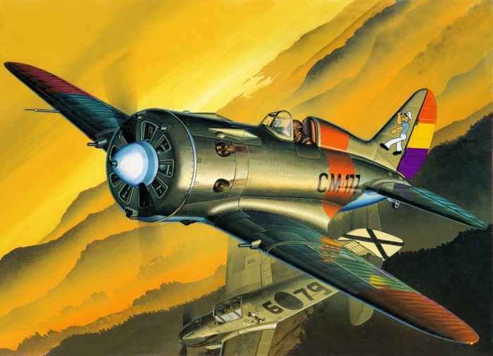 Painting of two airplanes in flight