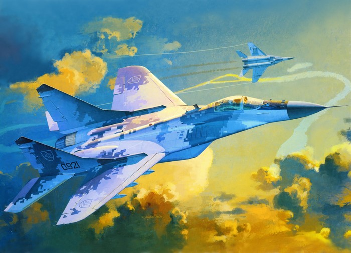 Two fighter airplanes in flight