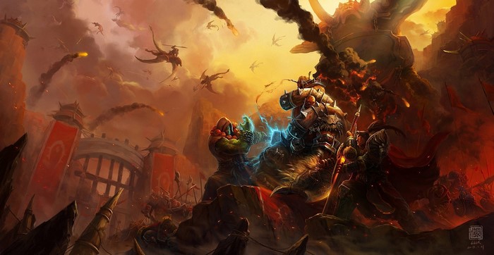World of Warcraft battle scene with orcs and dragons