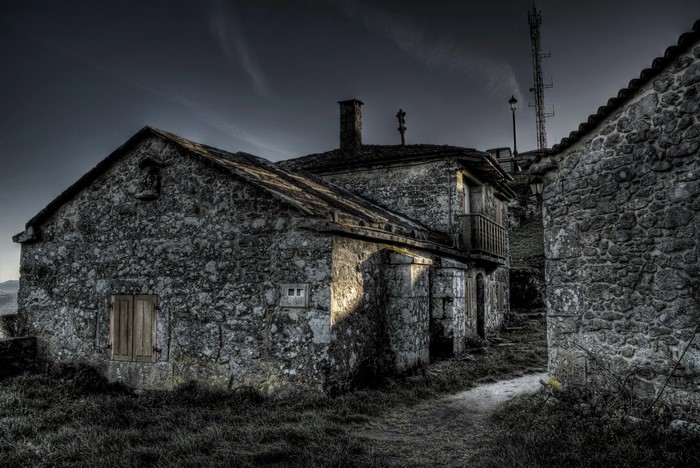 Stone houses in Portugal at night