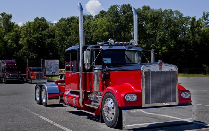 Red Kenworth Truck with Chrome Accents
