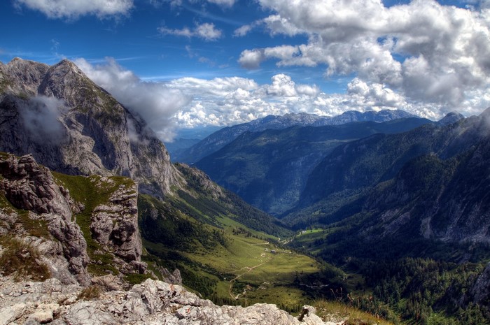 Mountains and Valley under Cloudy Sky