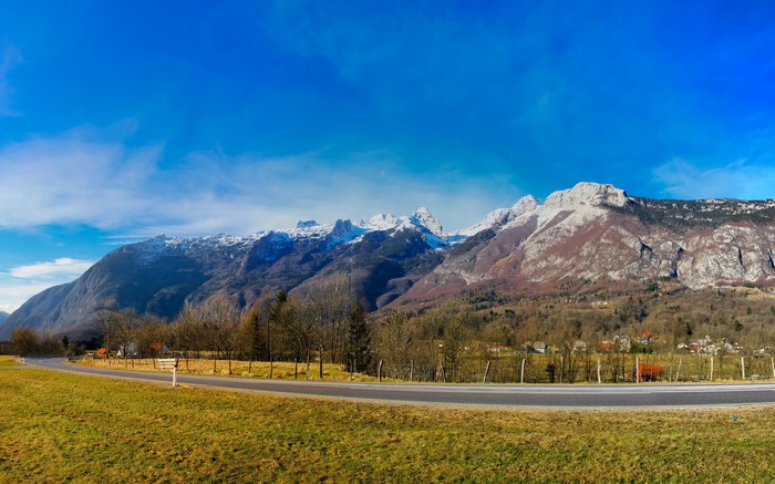 Mountains and road in Bovec, Slovenia