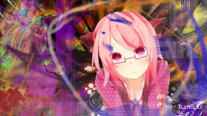 Anime girl with pink hair and glasses