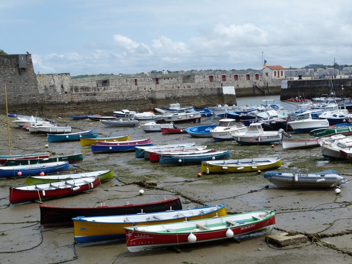 Boats docked in a harbor in France