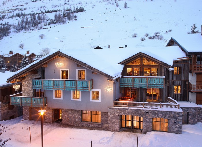 Luxury chalet in a snowy mountain village in France
