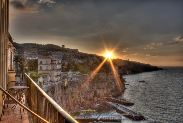 Sorrento Coast at Sunset with Sun Rays
