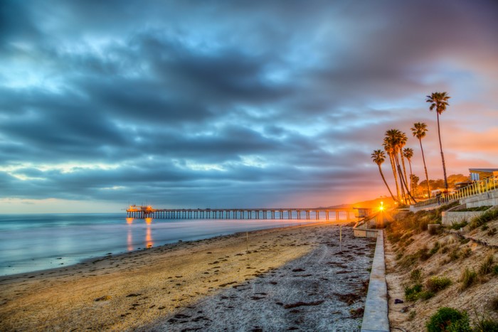 Pier and Palm Trees at Sunset in San Diego, California