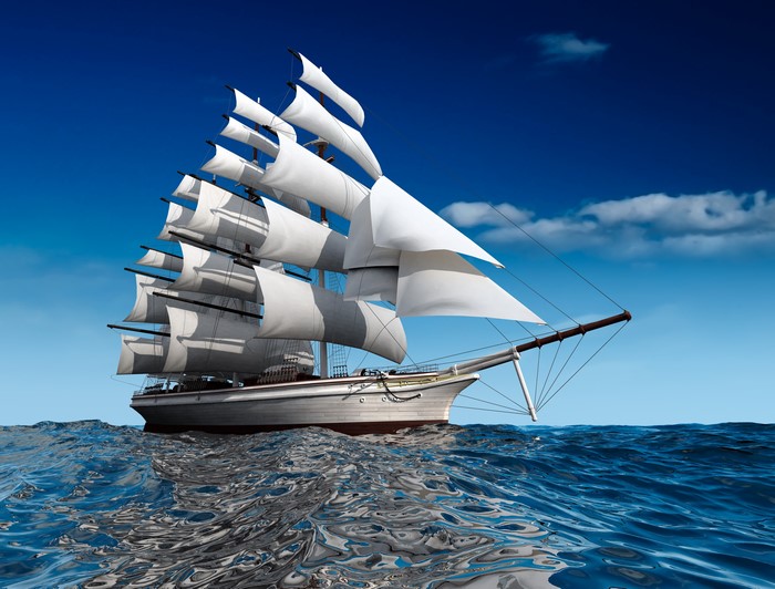 4K Tall Ship Sailing on the Sea