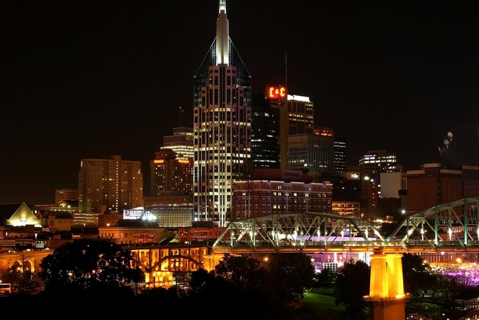 Nashville Skyline at Night with Bridges