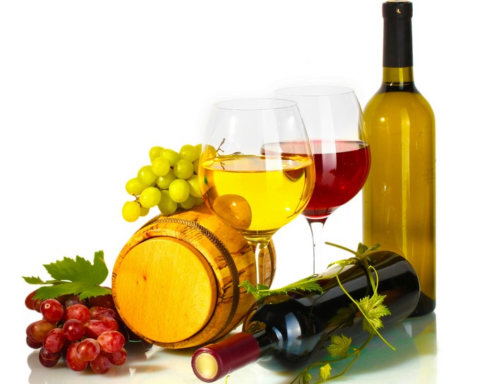 Still-life of wine, grapes, and a barrel