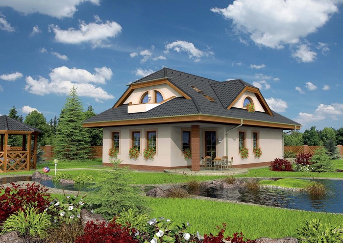 House with pond and gazebo