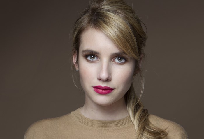 Emma Roberts Close-up with Red Lips and Dark Blonde Hair