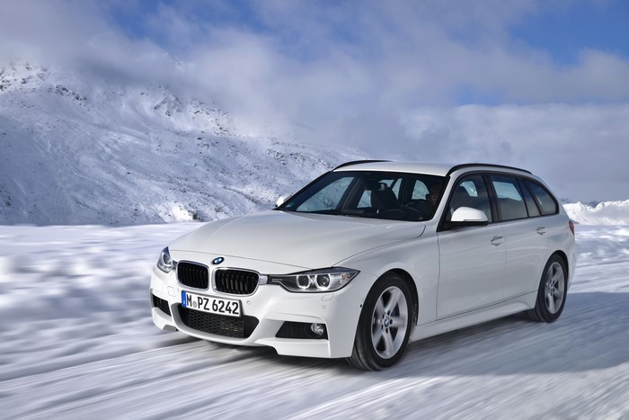 White BMW 320d Wagon in Snow