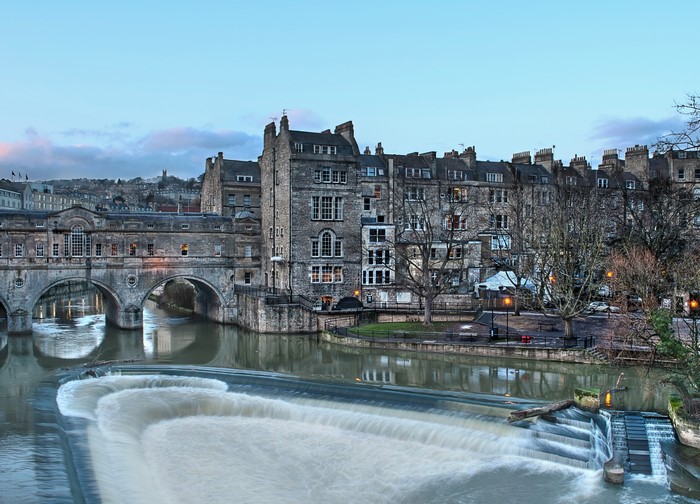 Pulteney Bridge over River Avon in Bath, England