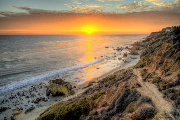 Sunset over the coast of Malibu, California