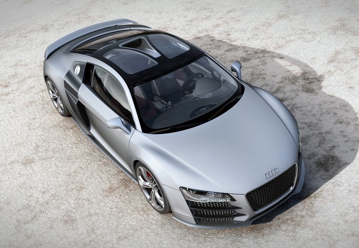 Silver Audi R8 V12 TDI from above