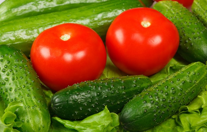 Cucumbers and Tomatoes on Lettuce
