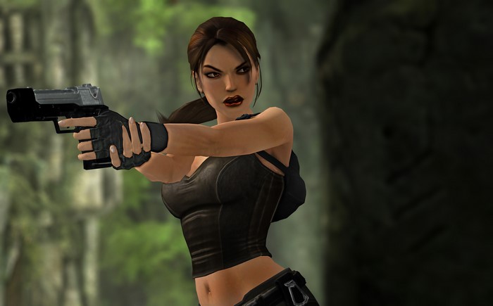 Lara Croft from Tomb Raider holding pistols